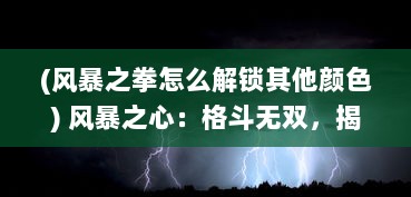 (风暴之拳怎么解锁其他颜色) 风暴之心：格斗无双，揭秘世界顶级武术家的荣耀与挑战