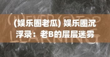 (娱乐圈老瓜) 娱乐圈沉浮录：老B的层层迷雾和坚韧人生